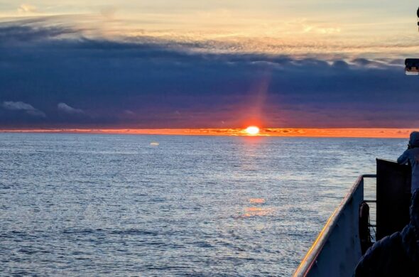 sunset on the starboard side of the boat